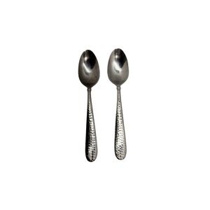 Gourmet Settings Treble Clef Hammered Stainless Steel Oval Soup Spoons Set of 2